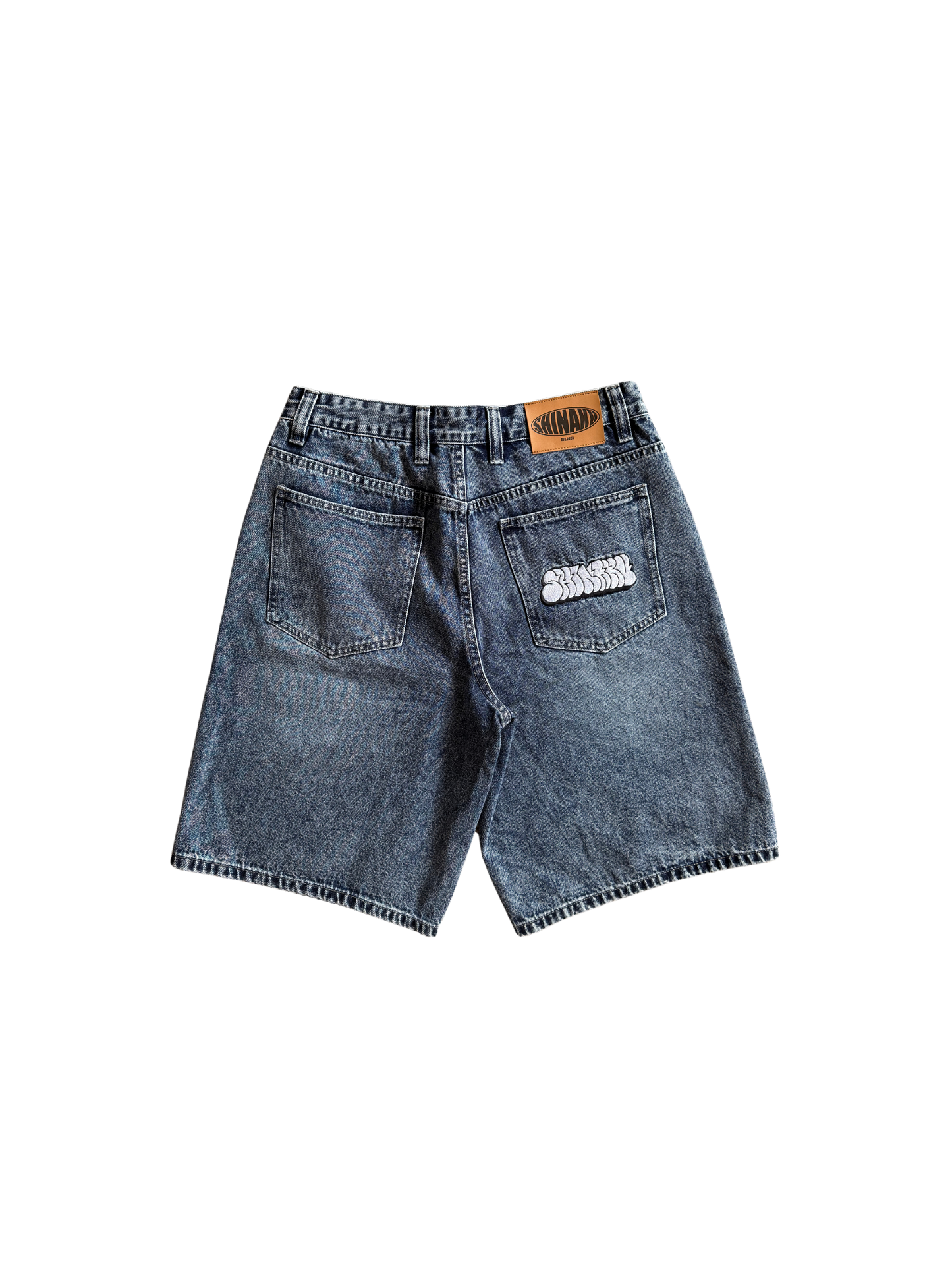 Throw Up Denim Jorts - Washed Mid Blue