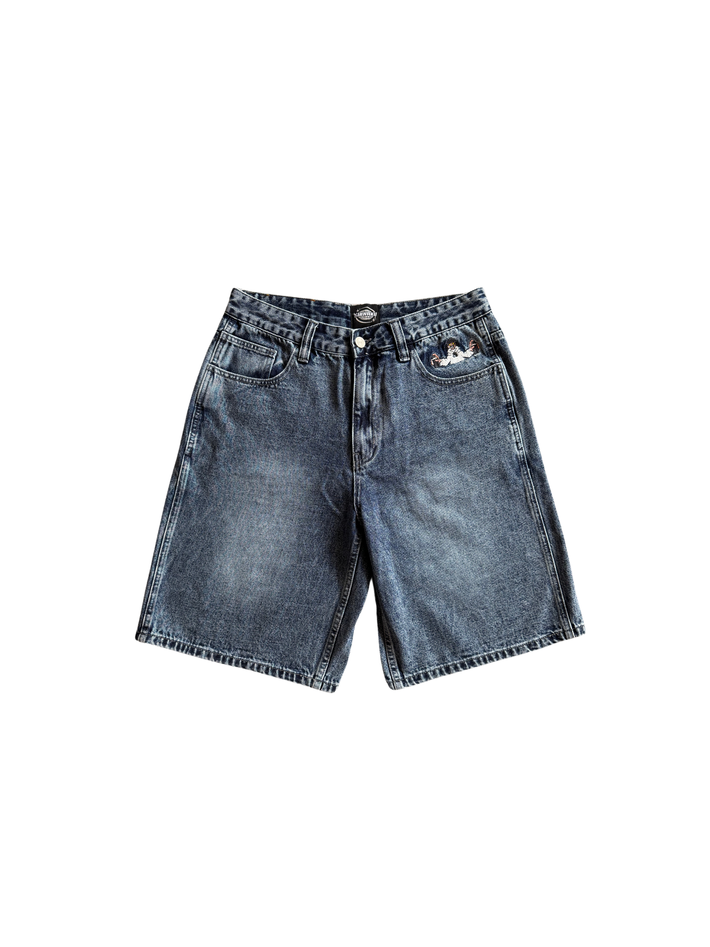Throw Up Denim Jorts - Washed Mid Blue