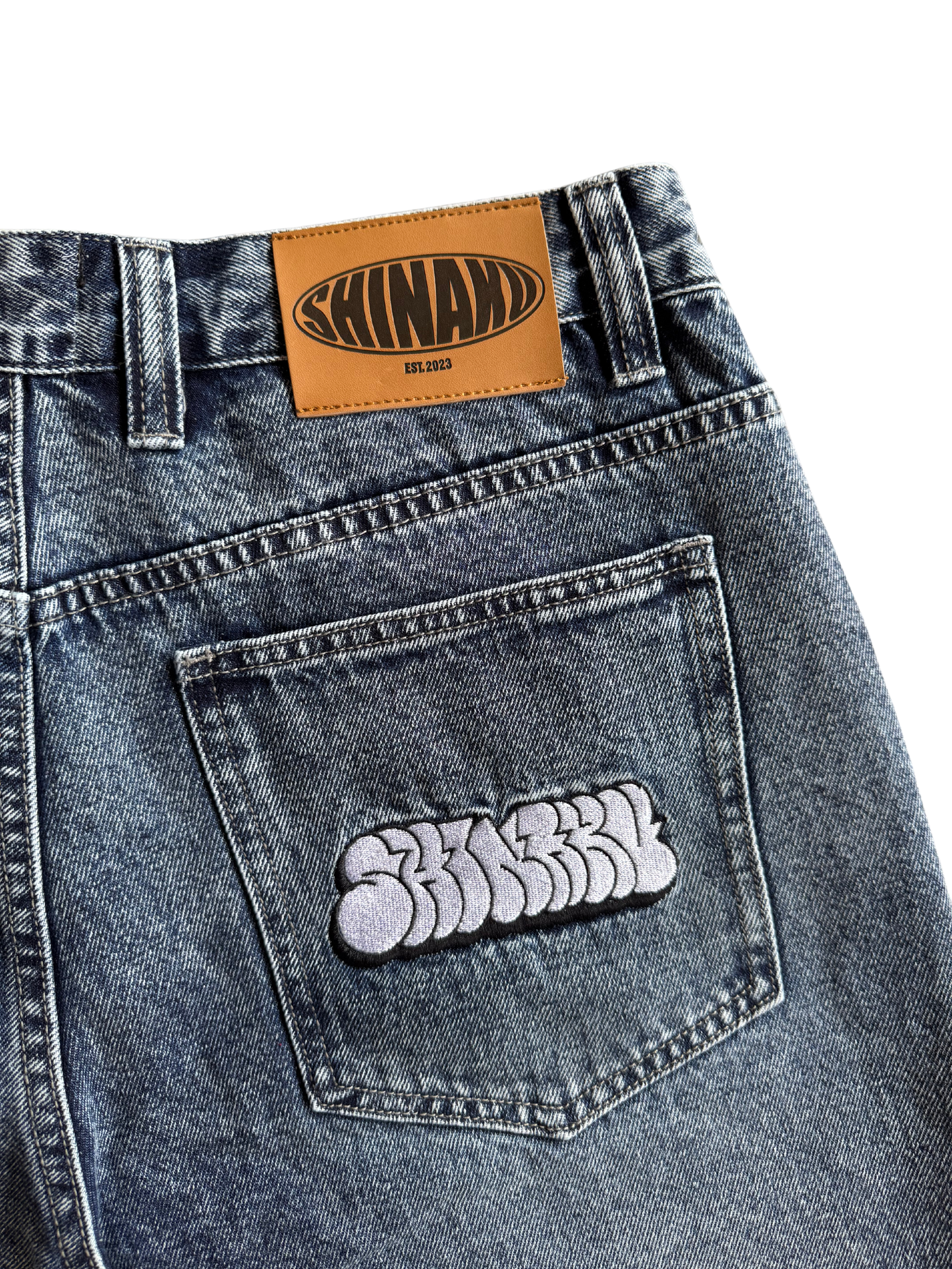 Throw Up Denim Jorts - Washed Mid Blue