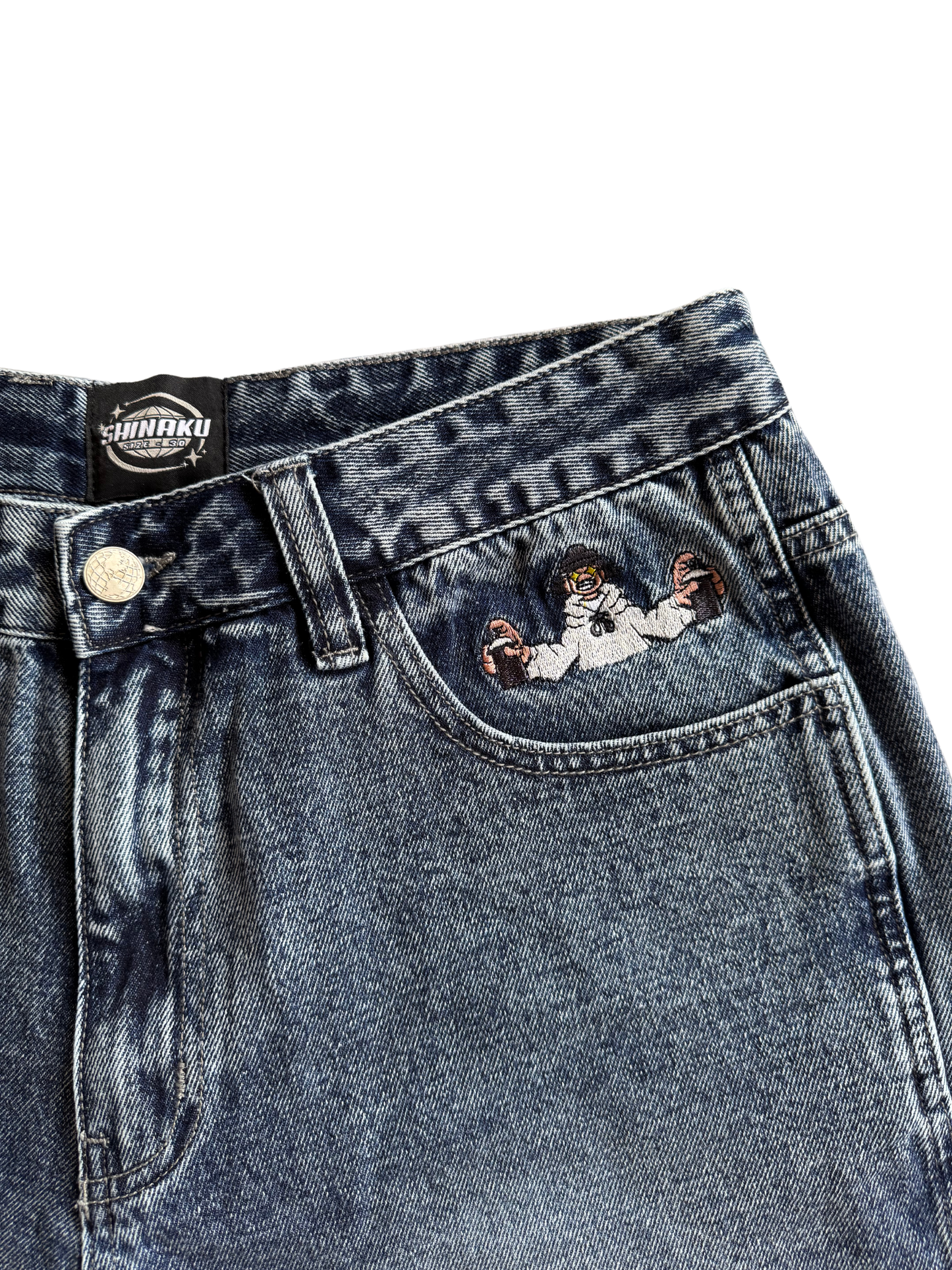 Throw Up Denim Jorts - Washed Mid Blue