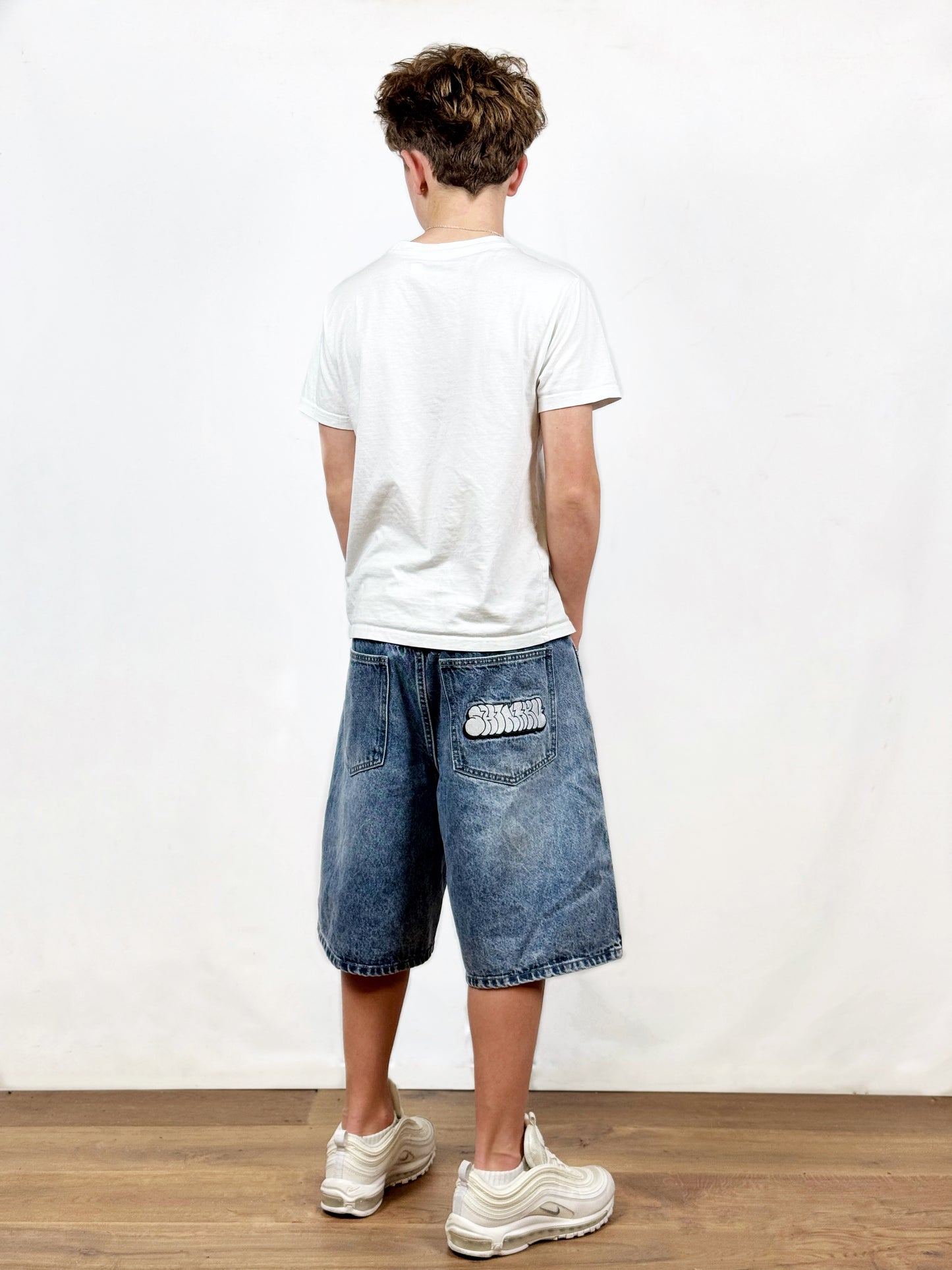 Throw Up Denim Jorts - Washed Mid Blue