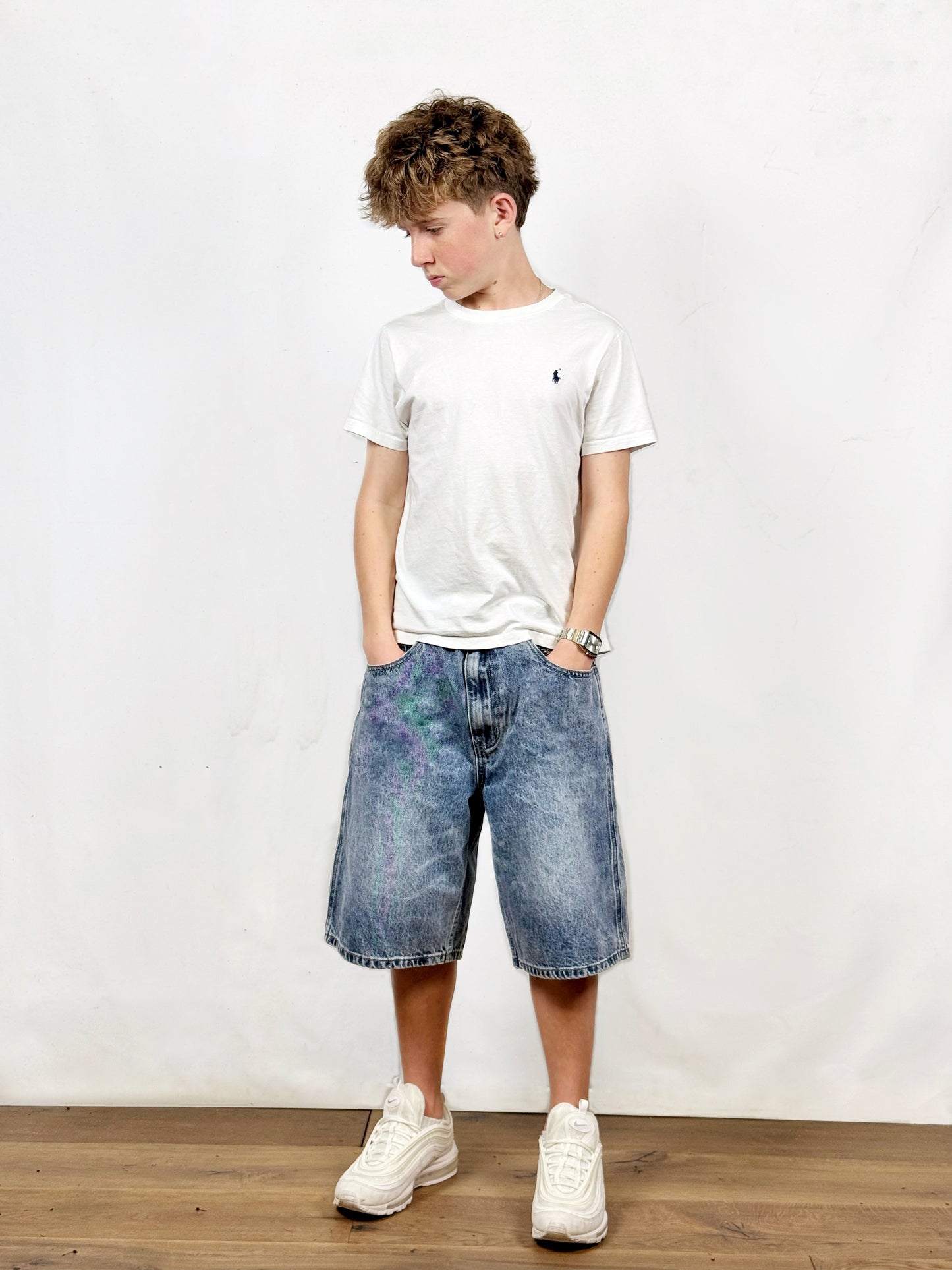 Throw Up Denim Jorts - Washed Mid Blue