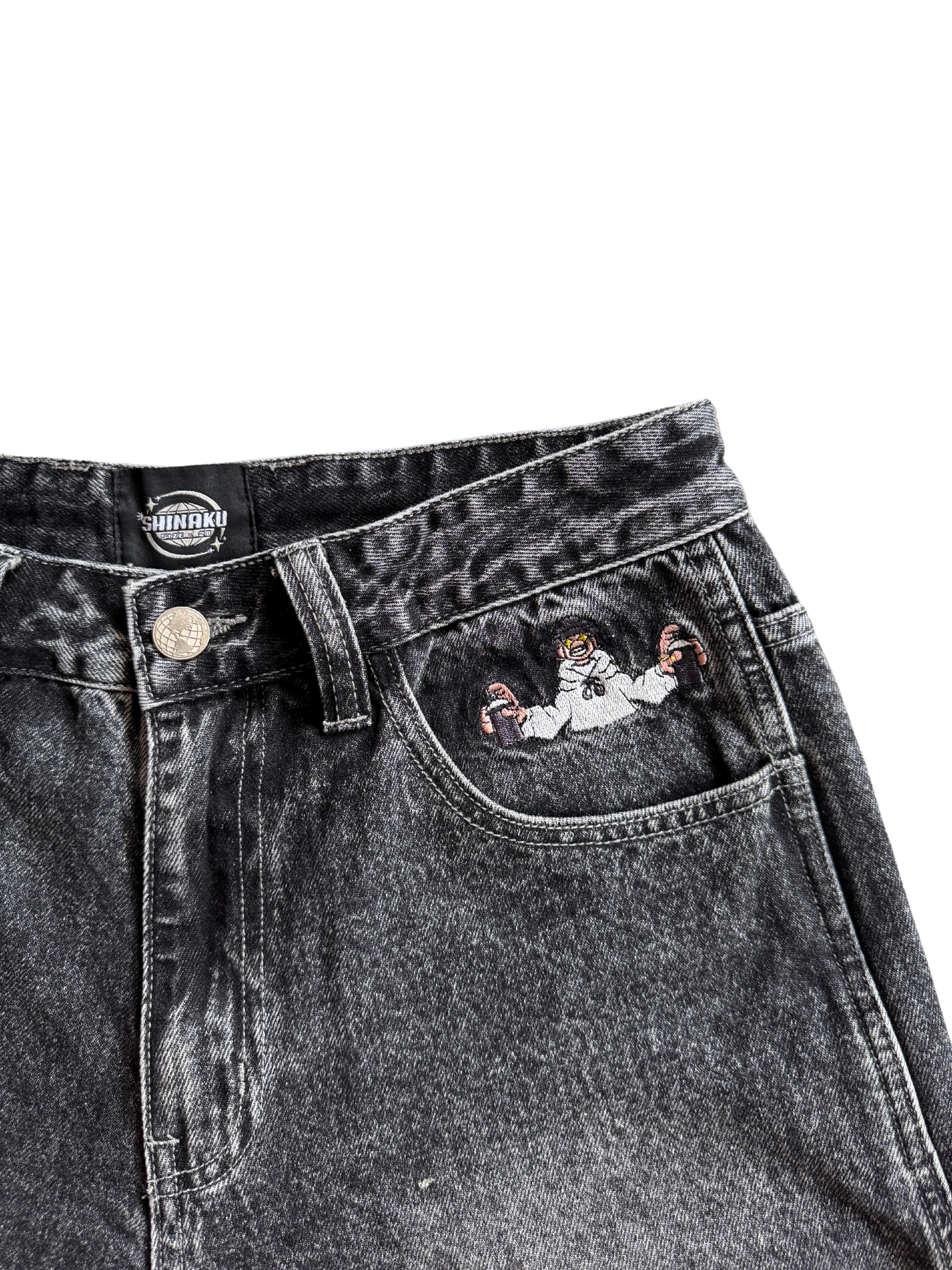 Throw Up Denim Jorts - Washed Black