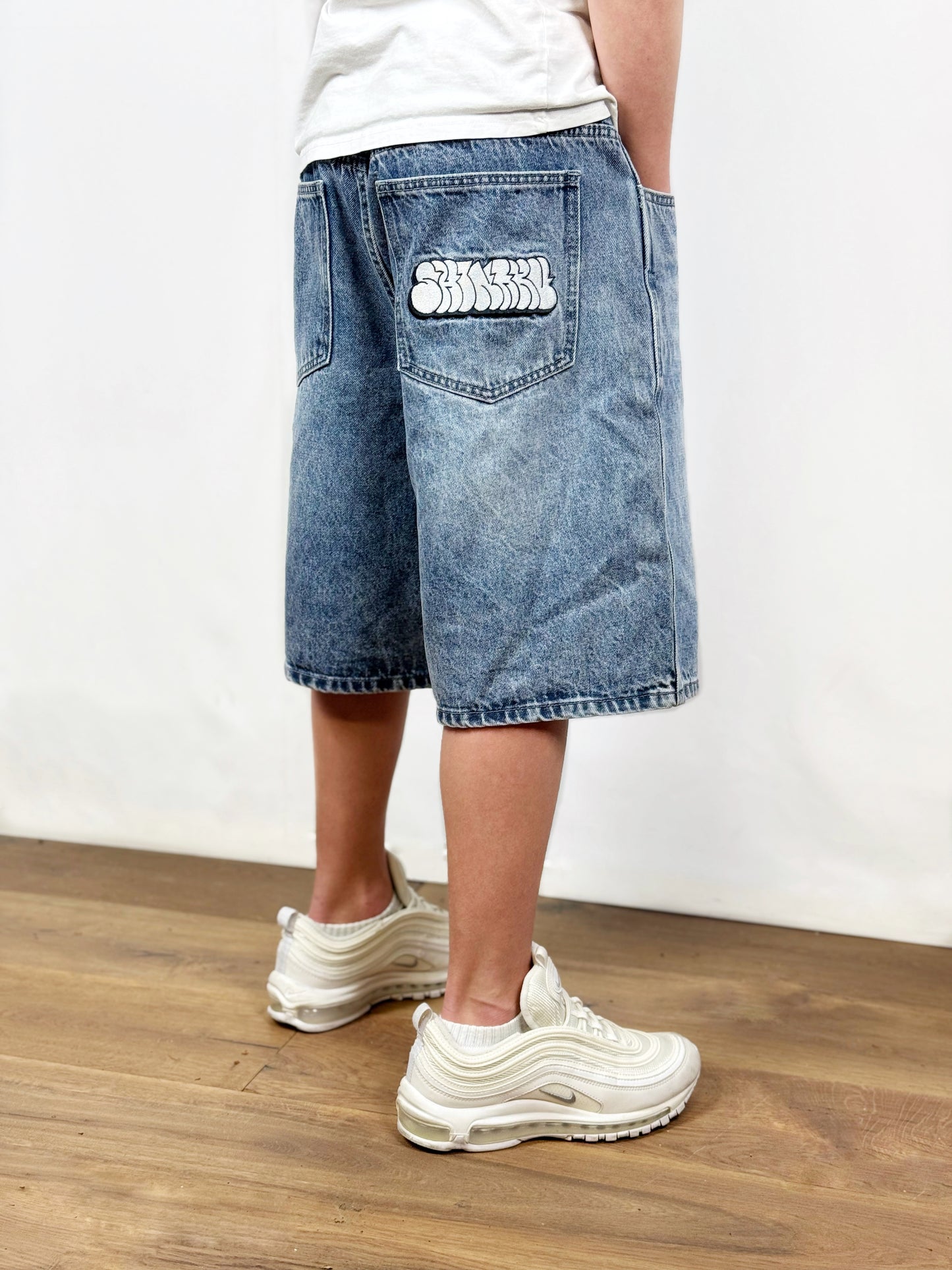 Throw Up Denim Jorts - Washed Mid Blue