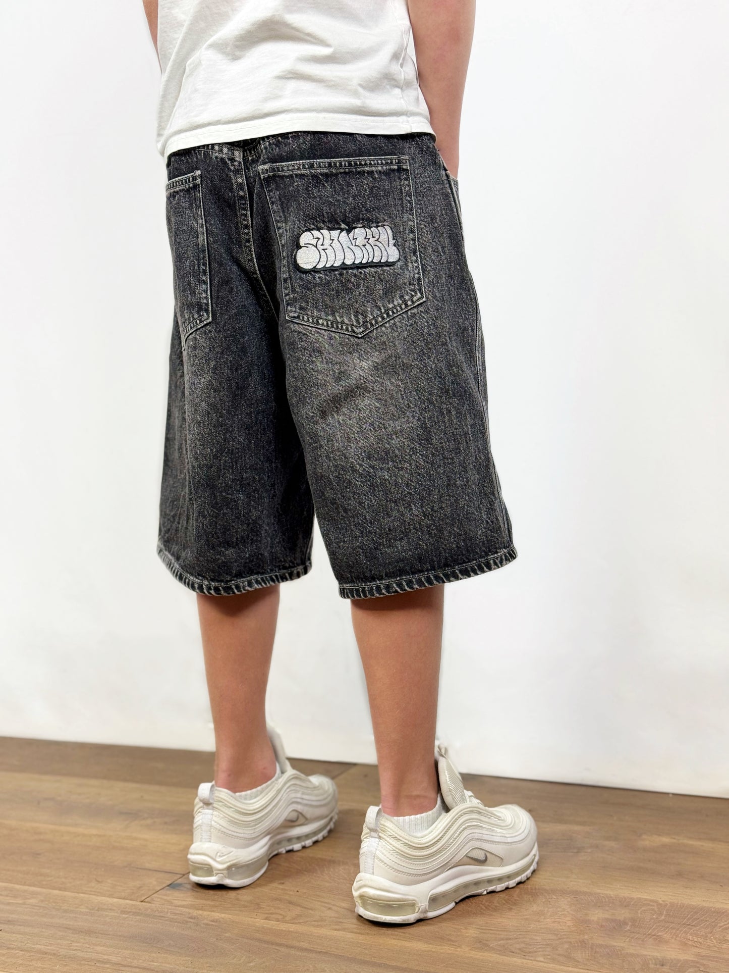 Throw Up Denim Jorts - Washed Black