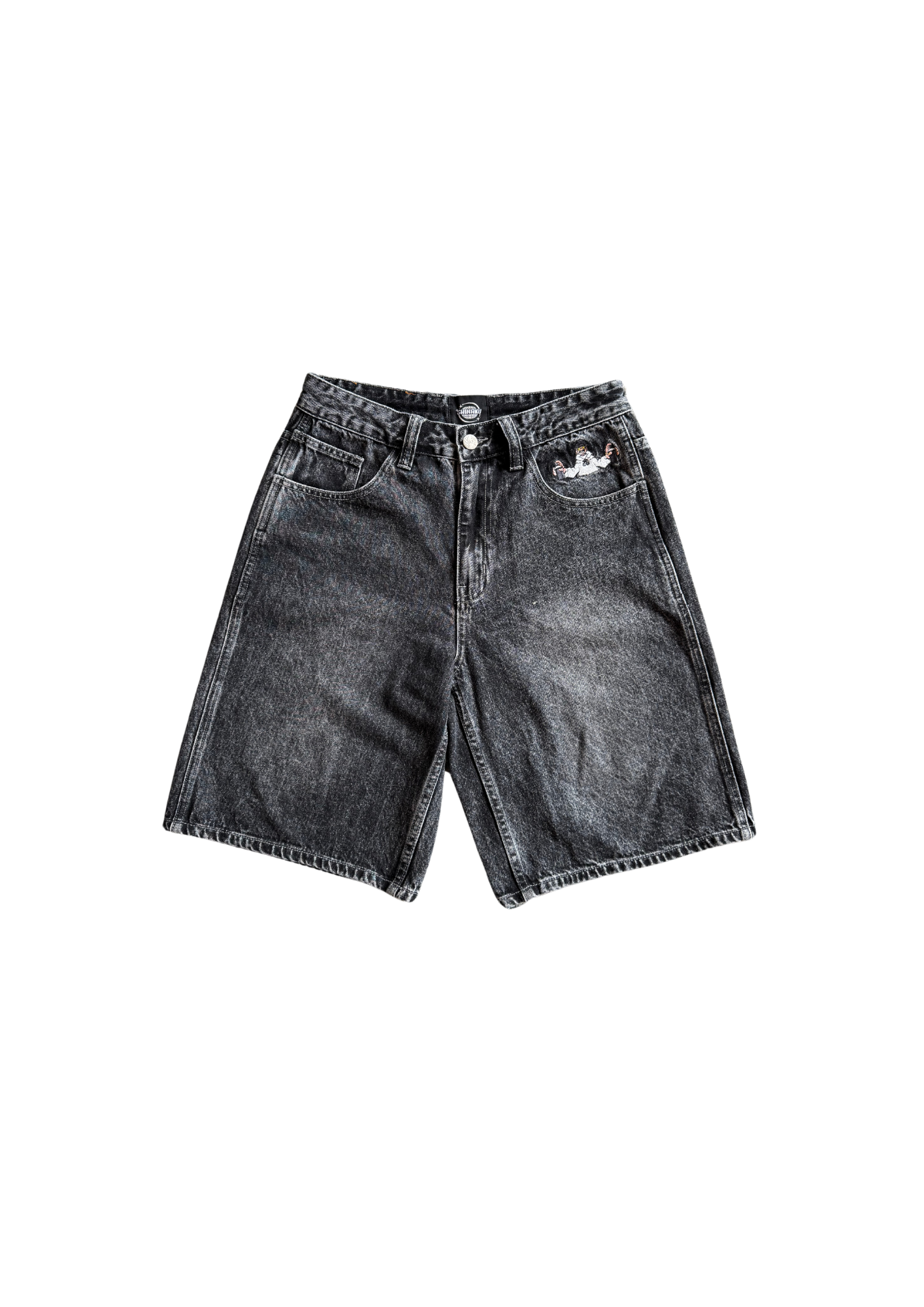 Throw Up Denim Jorts - Washed Black